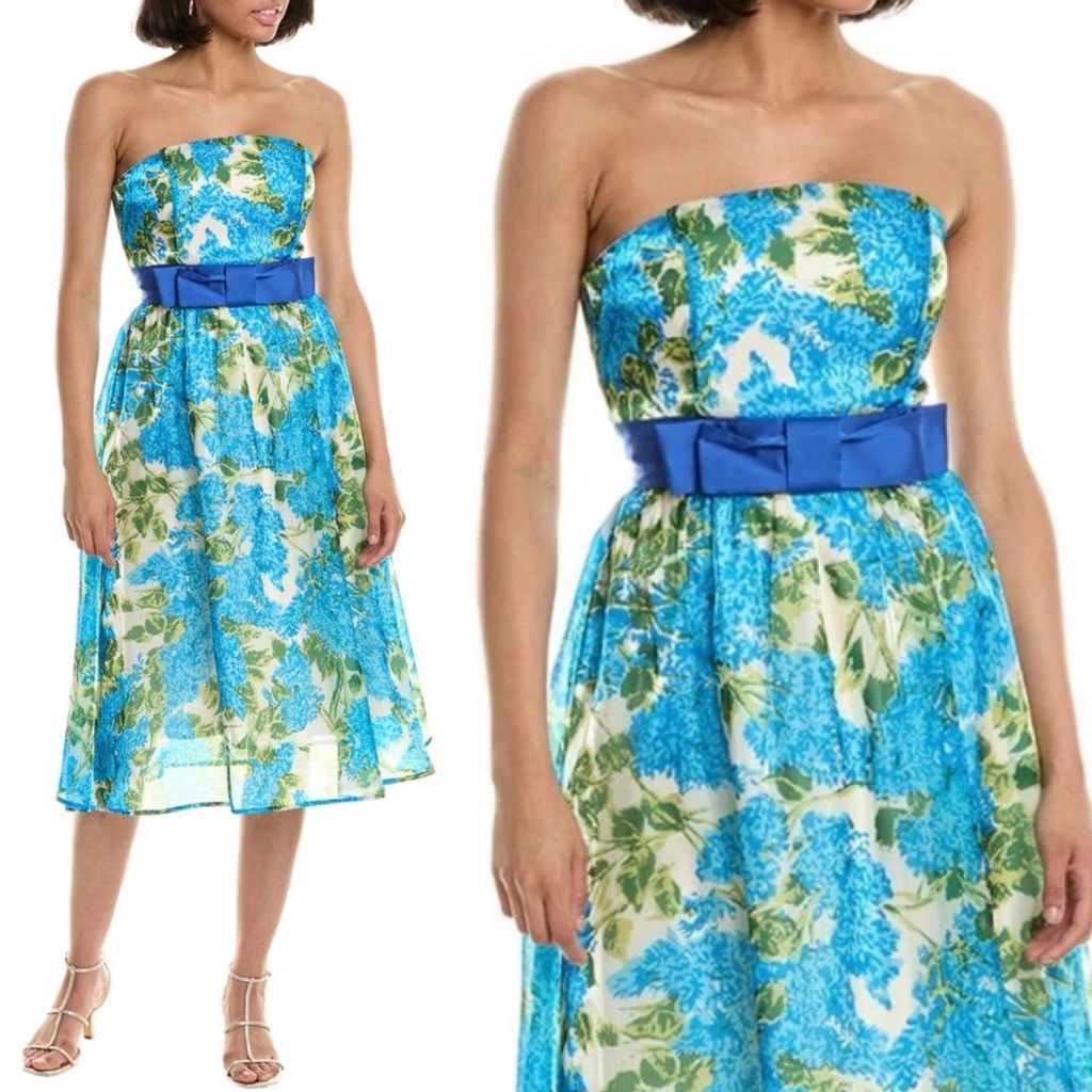 Flora Bea Nyc Sia Dress Size Small Nwt Blue Antigua Island Green Strapless